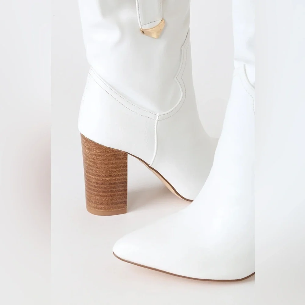Lulus | Taryne White Pointed-Toe Booties Size 9 Boho Western Fall Vibes